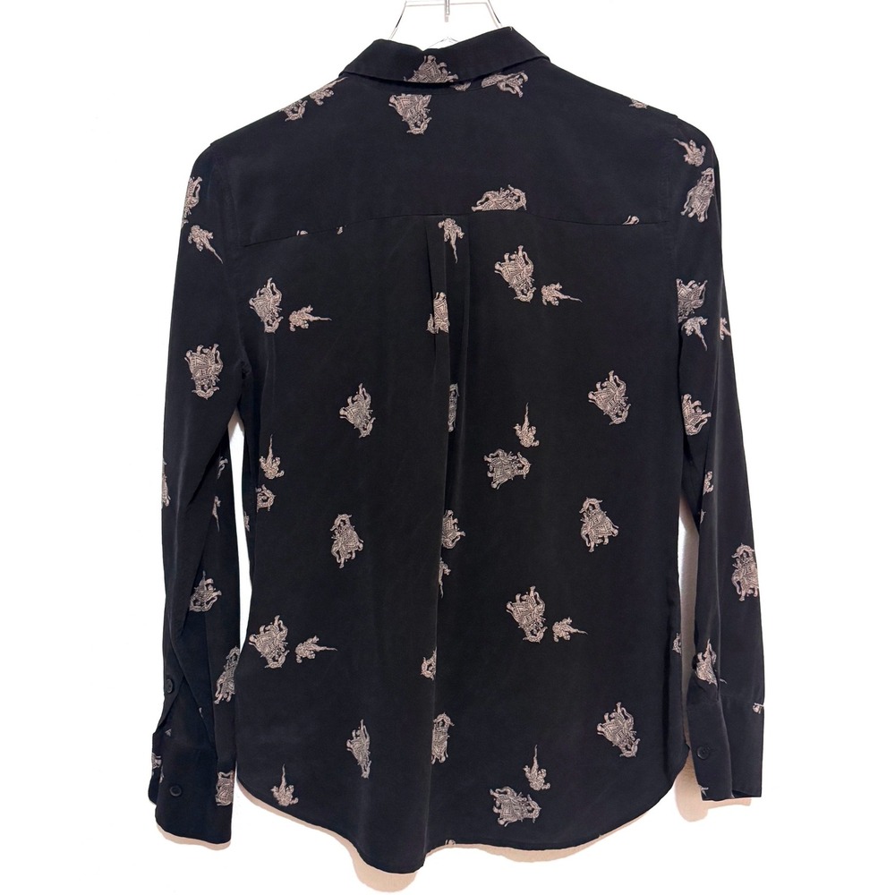 Equipment Femme Black 100% Silk Elephant Pattern Button-Down Shirt - Picture 4 of 4
